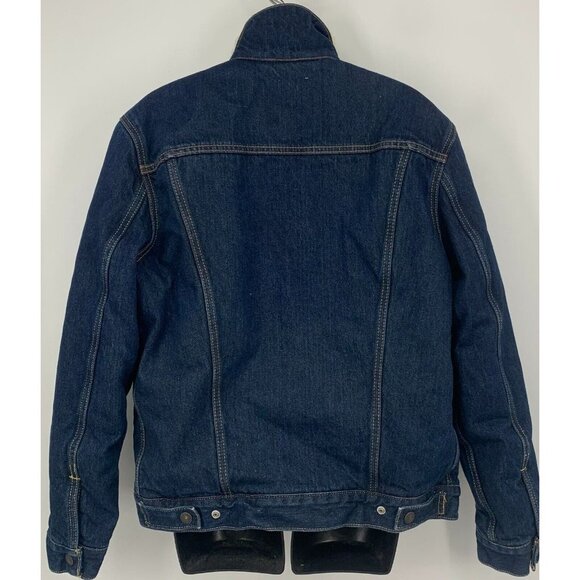 Levi Strauss Unisex Denim Trucker Jacket Size Medium M Blue Snap Button Sherpa - Picture 4 of 10